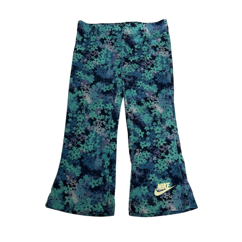 Nike Girls Dri-FIT Blue Teal Floral Flare Leggings Bell Bottom Pants 18 Month